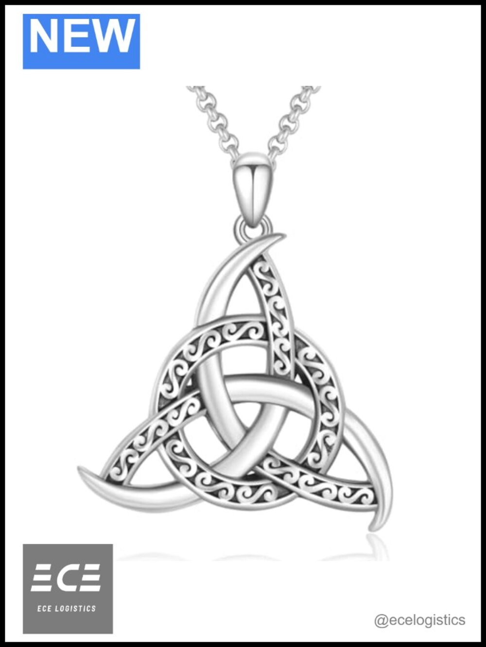 Sterling Silver Celtic Knot Pendant Necklace Triquetra Box Chain